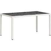 Syfax Tuintafel met glazen blad 150x90x75 cm poly rattan wit