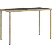 Syfax Tuintafel met glazen blad 115x54x74 cm poly rattan beige
