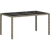 Syfax Tuintafel met glazen blad 150x90x75 cm poly rattan lichtgrijs