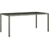 Syfax Tuintafel 190x90x75 cm gehard glas en poly rattan grijs