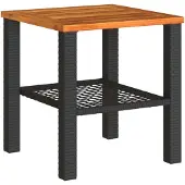 Syfax Tuintafel, zwart, 40 x 40 x 42 cm, polyrotan, acaciahout
