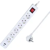 As Schwabe as-Schwabe stekkerdoos met 6 stopcontacten, schakelaar, USB-A/C poorten, 1,4 meter, meerwegstekkerdoos, IP20