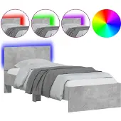 vidaXL Bedframe met hoofdbord en LED-verlichting betongrijs 90x200 cm