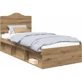 Syfax Bedframe Ambachtelijk eiken 90 x 190 cm Massief grenenhout