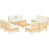 vidaXL 9-delige Loungeset met crèmekleurige kussens grenenhout