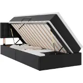 vidaXL Opbergbed met LED met hoofdeinde Zwart 100 x 200 cm Kunstleer