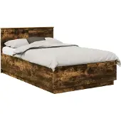 Syfax Bedframe met hoofdeinde Gerookt eiken 135 x 190 cm Bewerkt hout