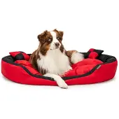 Lionto Hondenbed omkeerbaar, waterafstotend & zacht, 110x80 cm rood/zwart
