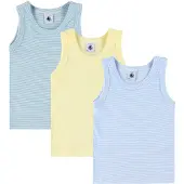 Petit Bateau Setje met katoenen hemdjes met streepjes voor kinderen Jongens Onderhemd - Groen/Wit + Blauw/Wit + Geel