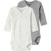 Name it Wikkelromper l/s - Noos - 2-pack - Jet Stream/Grey Mij - - 68 - Rompers Lange Mouw