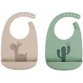 Done by Deer - Silicone bib 2-pack - Lalee Sand/Green - 27 x 19 x 4 cm