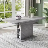MODFU Eettafel, uitschuifbare klaptafel met opbergruimte, recreatietafel, rechthoekig, multifunctioneel, betonlook, grijs