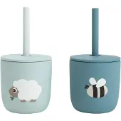 Done by Deer Tiny Farm Silicone Pack Of 2 Cups With Straws Blauw