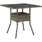 Syfax Tuintafel met glazen blad 80x80x75 cm poly rattan grijs