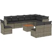 vidaXL 11-delige Loungeset met kussens poly rattan grijs