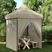 Prolenta Maison Exclusive - Opvouwbare partytent met pop-up systeem en 4 zijpanelen, kleur: taupe