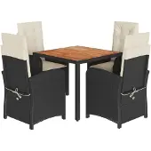 vidaXL 5-delige Tuinset met kussens poly rattan zwart
