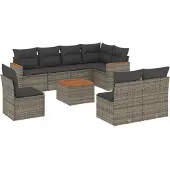 vidaXL 9-delige Loungeset met kussens poly rattan grijs