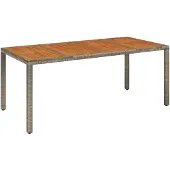 Syfax Tuintafel met houten blad 190x90x75 cm poly rattan grijs