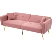 MODFU Opklapbed met slaapfunctie, Gastbed met kussens en zijvakken, Roze