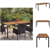 vidaXL Tuintafel met houten blad, zwart, 190x90x75 cm, polyrotan - Tuintafels