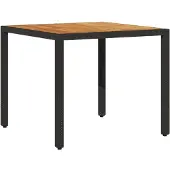 Syfax Tuintafel met acaciahouten blad 90x90x75 cm poly rattan zwart