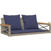 vidaXL Schommelbank met kussens 109x62x40 cm poly rattan grijs