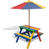 Syfax Kinderpicknicktafel met banken en parasol hout meerkleurig