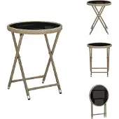 vidaXL Bijzettafel Beige, 60 cm, polyrotan en hardglas - Tuintafels