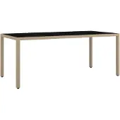Syfax Tuintafel met glazen blad poly rattan en gehard glas beige