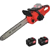 OEM Accukettingzaag, borstelloze motor, automatische smering, rood, met twee batterijen