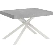 Ityhome - Uittrektafel 130/234x90 cm Karida, cementkleur, tafelpoten wit