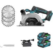 OEM Cirkelzaag, borstelloze motor, verstelbare snijhoek, 2 batterijen
