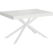 Ityhome - Uittrektafel 140/400 x 90 cm, Plaker Esche, wit, tafelpoten wit
