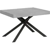 Ityhome - Uittrektafel 120/204x80 cm, model Karida, met cementlook tafelpoten in antraciet