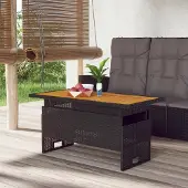 The Living Store Tuintafel Zwart, 100x50x43/63 cm, acaciahout en polyrotan
