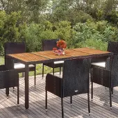 Prolenta Maison Exclusive - Tuintafel met houten blad, zwart, 190x90x75 cm, polyrotan