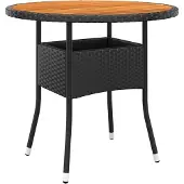 Syfax Tuintafel Ø80x75 cm acaciahout en poly rattan zwart