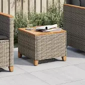 Prolenta Maison Exclusive - Tuintafel, grijs, 45x45x37 cm, polyrotan, acaciahout