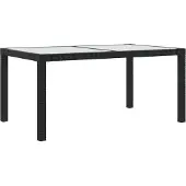 Syfax Tuintafel 150x90x75 cm gehard glas en poly rattan zwart