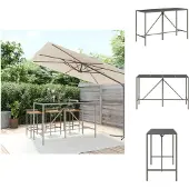 vidaXL Bartafel met glazen blad, grijs, 180x70x110 cm, polyrotan - Tuintafels