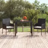 Prolenta Maison Exclusive - Tuintafel met glazen blad, zwart, 90x90x75 cm, polyrotan