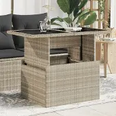 Prolenta Maison Exclusive - Tuintafel met glazen blad, lichtgrijs, 100x55x73 cm, polyrotan