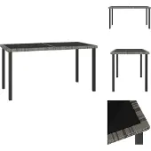 vidaXL Tuin-eettafel, grijs, 140x70x73 cm, polyrotan - Tuintafels