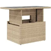 Syfax Tuintafel met glazen blad 100x55x73 cm poly rattan beige