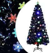 Syfax Kerstboom met LED-sneeuwvlokken 150 cm glasvezel zwart