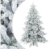 Syfax Kunst Kerstboom met Geveerde Takken, Sneeuw Bedekt Wit 210 cm