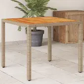 Prolenta Maison Exclusive - Tuintafel, beige, 90x90x75 cm, polyrotan, acaciahout
