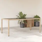 Prolenta Maison Exclusive - Tuintafel met glazen blad, beige, 190x90x75 cm, polyrotan