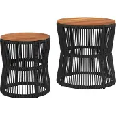 Syfax Tuinbijzettafels 2 st met houten blad poly rattan zwart